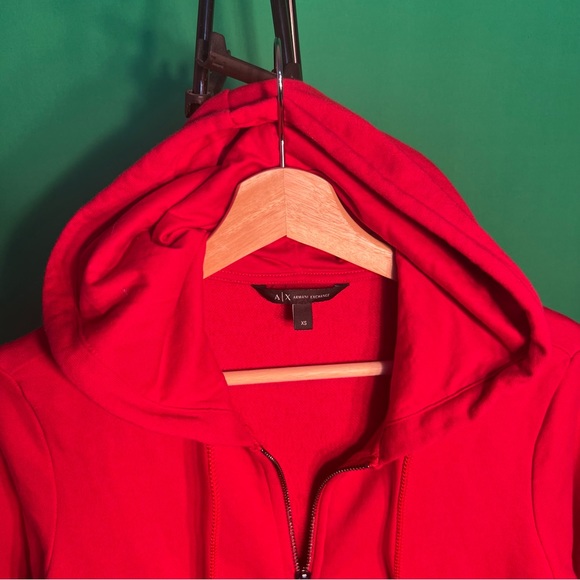 XS Armani Exchange Red Hoodie Zipped Two Pockets Sportive Youthful Casual - Picture 10 of 13